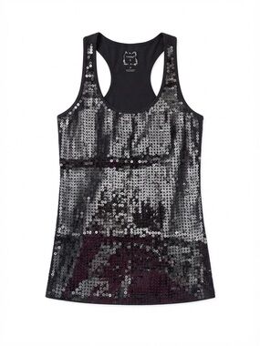 TAMNOON Black Sequin Racerback Tank Top Medium